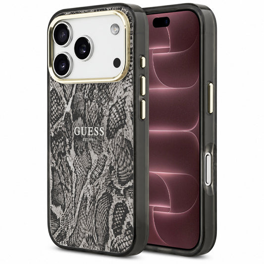 Etui MagSafe do Apple iPhone 18 Pro Max / 17 Pro Max, Guess, wzór pytona, czarne