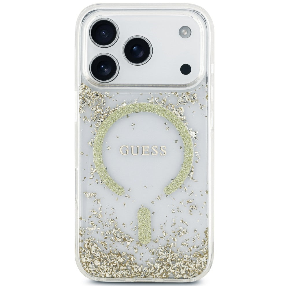 MagSafe Case for Apple iPhone 18 Pro Max / 17 Pro Max, Guess, Resin Bottom Glitter, Gold