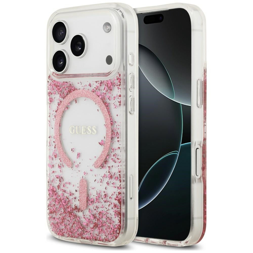 MagSafe Case for Apple iPhone 18 Pro Max / 17 Pro Max, Guess, Resin Bottom Glitter, Pink