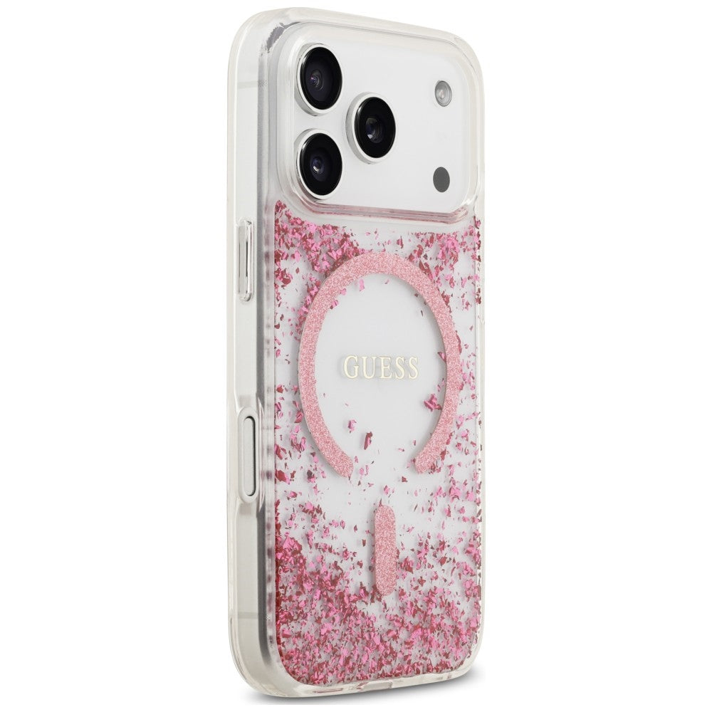 MagSafe Case for Apple iPhone 18 Pro Max / 17 Pro Max, Guess, Resin Bottom Glitter, Pink