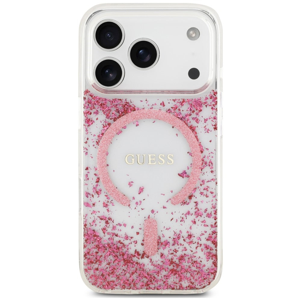 MagSafe Case for Apple iPhone 18 Pro Max / 17 Pro Max, Guess, Resin Bottom Glitter, Pink