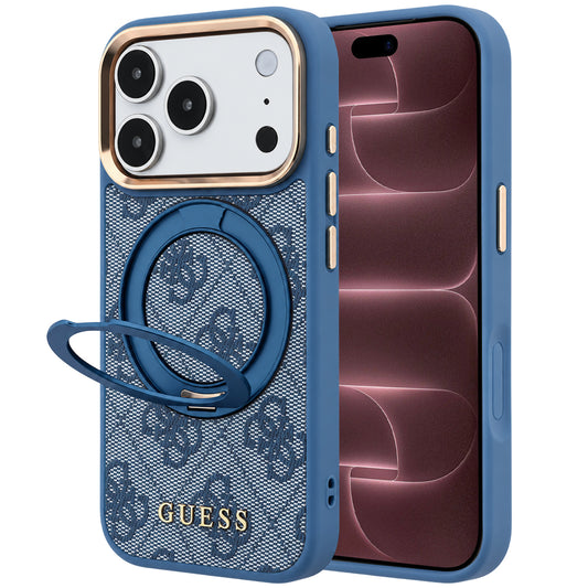 Etui MagSafe do Apple iPhone 18 Pro Max / 17 Pro Max, Guess, Ring Stand 360 4G Classic Logo, Niebieskie