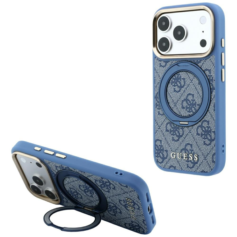 Etui MagSafe do Apple iPhone 18 Pro Max / 17 Pro Max, Guess, Ring Stand 360 4G Classic Logo, Niebieskie