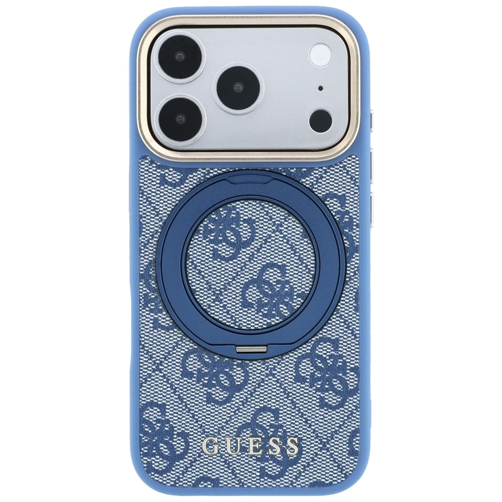 Etui MagSafe do Apple iPhone 18 Pro Max / 17 Pro Max, Guess, Ring Stand 360 4G Classic Logo, Niebieskie