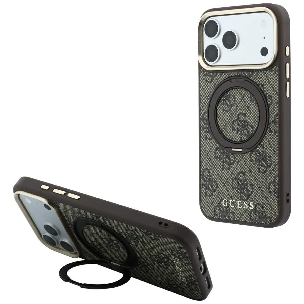 Etui MagSafe do Apple iPhone 18 Pro Max / 17 Pro Max, Guess, Ring Stand 360 4G Classic Logo, Brązowy