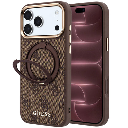 Etui MagSafe do Apple iPhone 18 Pro Max / 17 Pro Max, Guess, Ring Stand 360 4G Classic Logo, Brązowy