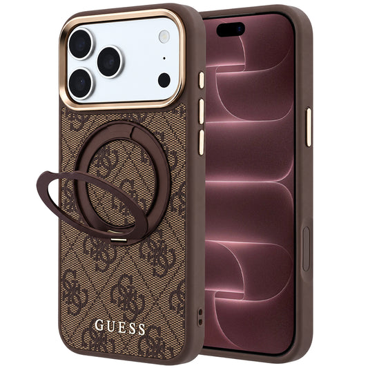 Etui MagSafe do Apple iPhone 18 Pro Max / 17 Pro Max, Guess, Ring Stand 360 4G Classic Logo, Brązowy
