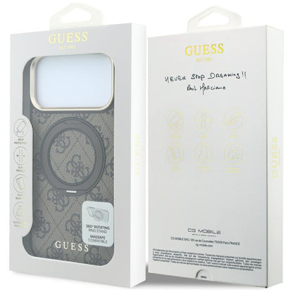 Etui MagSafe do Apple iPhone 18 Pro Max / 17 Pro Max, Guess, Ring Stand 360 4G Classic Logo, Brązowy