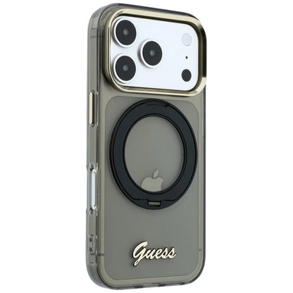 MagSafe Case for Apple iPhone 18 Pro Max / 17 Pro Max, Guess, Ring Stand Script Metal Logo, Black