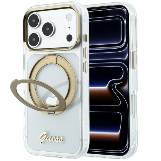 Etui MagSafe do Apple iPhone 18 Pro Max / 17 Pro Max, Guess, Ring Stand Script Metal Logo, Przezroczyste