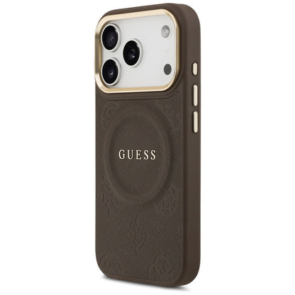 Etui MagSafe do Apple iPhone 18 Pro Max / 17 Pro Max, Guess, Saffiano Peony Ring, brązowy