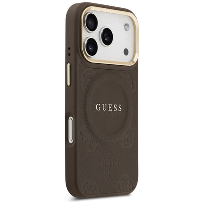 Etui MagSafe do Apple iPhone 18 Pro Max / 17 Pro Max, Guess, Saffiano Peony Ring, brązowy