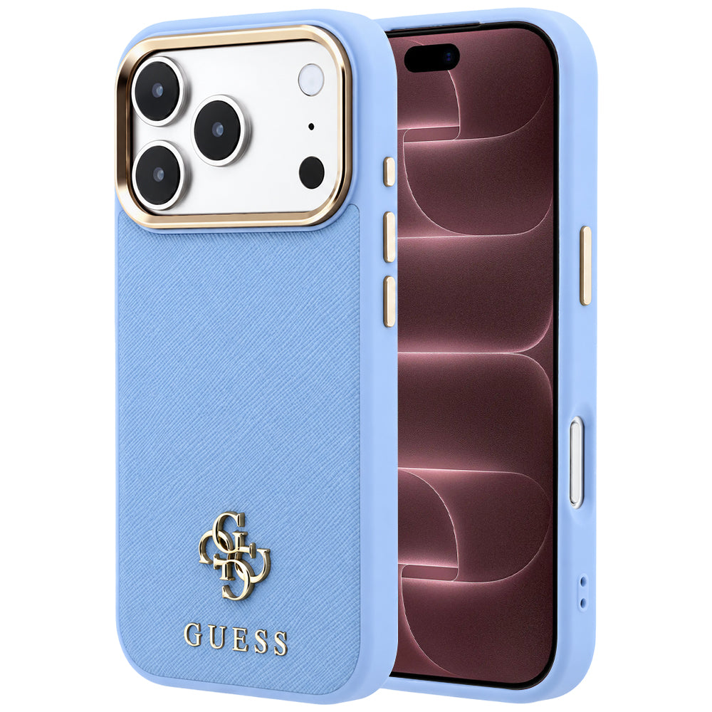 Etui MagSafe do Apple iPhone 18 Pro Max / 17 Pro Max, Guess, Saffiano Small 4G Classic, Bleu
