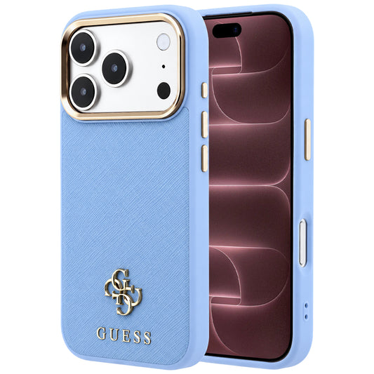 Etui MagSafe do Apple iPhone 18 Pro Max / 17 Pro Max, Guess, Saffiano Small 4G Classic, Bleu