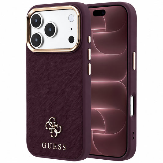 Etui MagSafe do Apple iPhone 18 Pro Max / 17 Pro Max, Guess, Saffiano Small 4G Classic, Wiśniowy