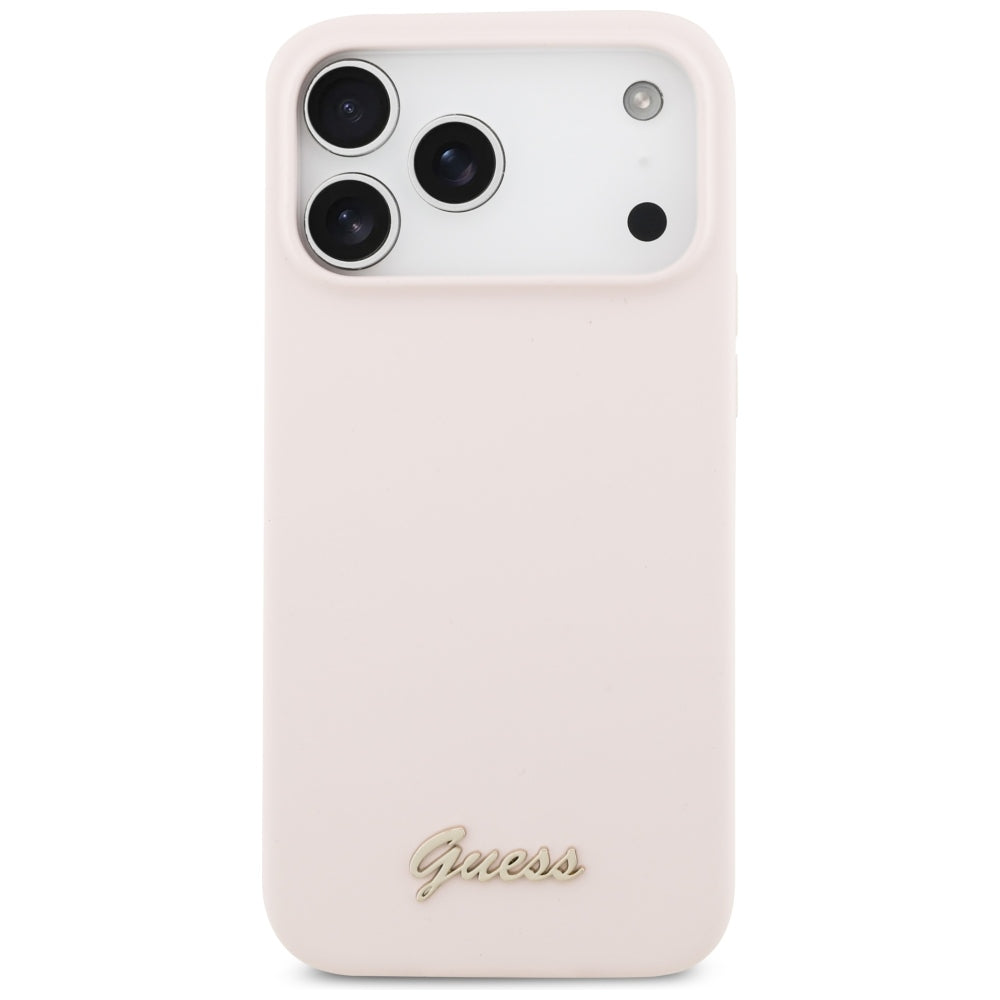 Etui MagSafe do Apple iPhone 18 Pro Max / 17 Pro Max, Guess, Logo Metalowe Script, Różowe