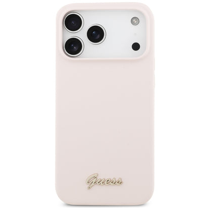 Etui MagSafe do Apple iPhone 18 Pro Max / 17 Pro Max, Guess, Logo Metalowe Script, Różowe