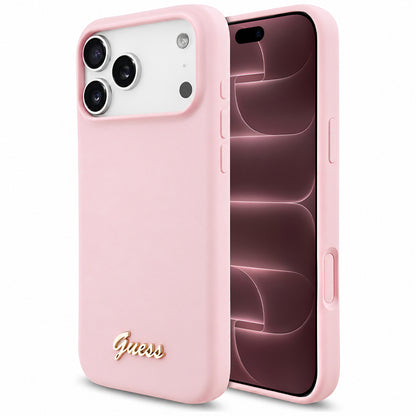 Etui MagSafe do Apple iPhone 18 Pro Max / 17 Pro Max, Guess, Logo Metalowe Script, Różowe