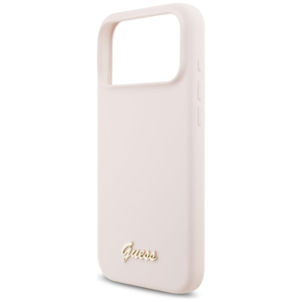 Etui MagSafe do Apple iPhone 18 Pro Max / 17 Pro Max, Guess, Logo Metalowe Script, Różowe