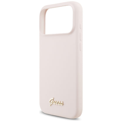 Etui MagSafe do Apple iPhone 18 Pro Max / 17 Pro Max, Guess, Logo Metalowe Script, Różowe