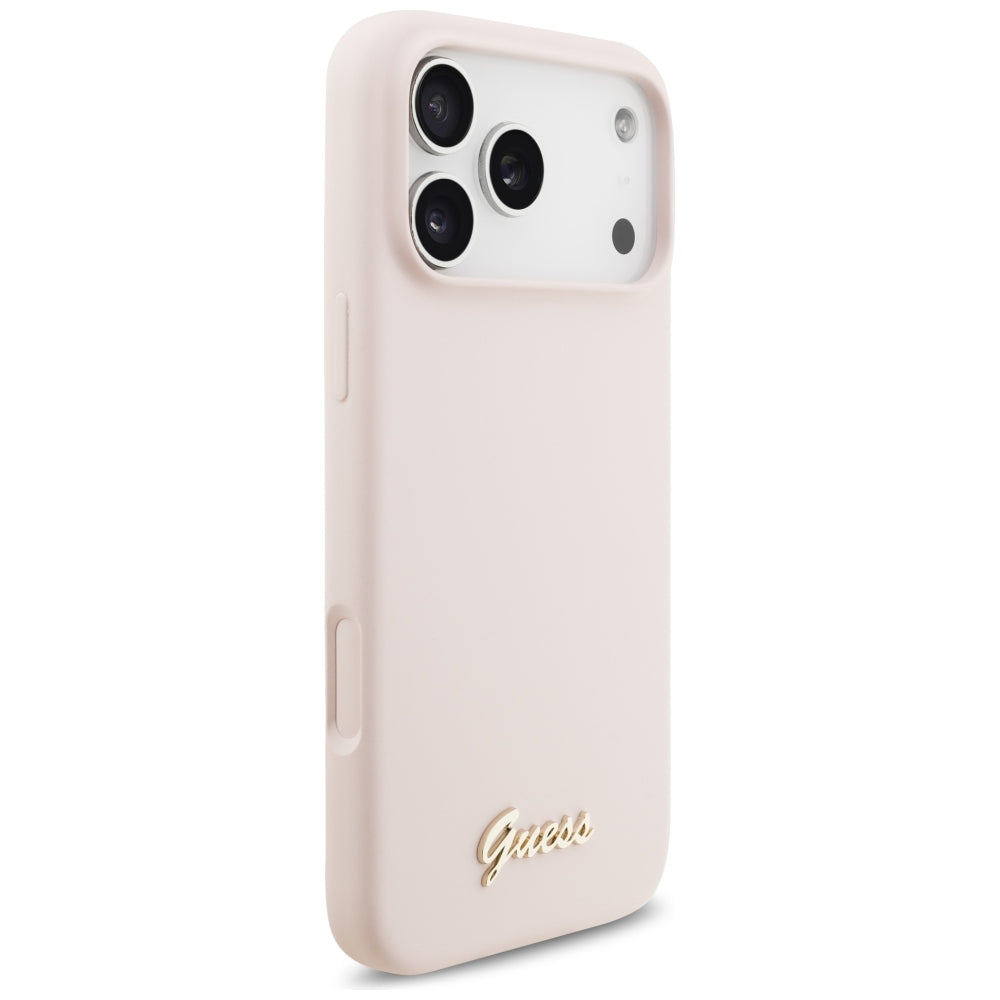 Etui MagSafe do Apple iPhone 18 Pro Max / 17 Pro Max, Guess, Logo Metalowe Script, Różowe