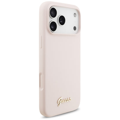 Etui MagSafe do Apple iPhone 18 Pro Max / 17 Pro Max, Guess, Logo Metalowe Script, Różowe