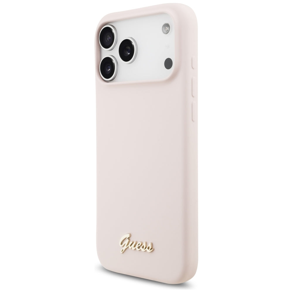 Etui MagSafe do Apple iPhone 18 Pro Max / 17 Pro Max, Guess, Logo Metalowe Script, Różowe