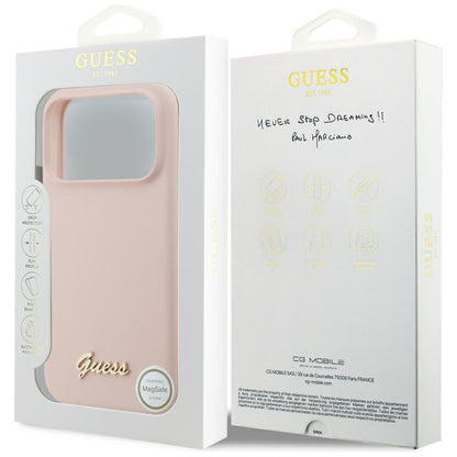 Etui MagSafe do Apple iPhone 18 Pro Max / 17 Pro Max, Guess, Logo Metalowe Script, Różowe