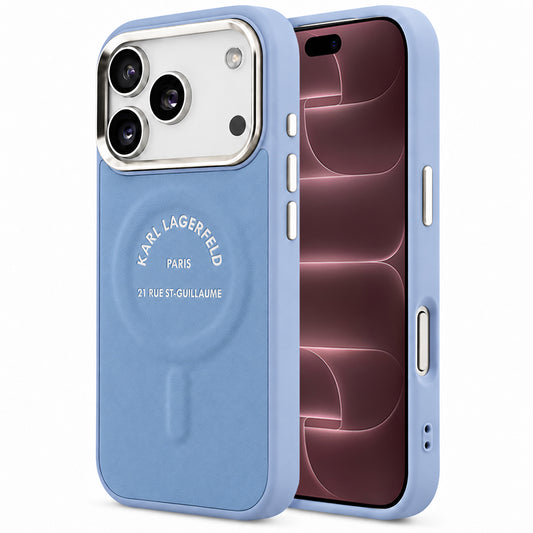 Etui MagSafe do Apple iPhone 18 Pro Max / 17 Pro Max, Karl Lagerfeld, Embossed Open Ring RSG Logo, niebieskie