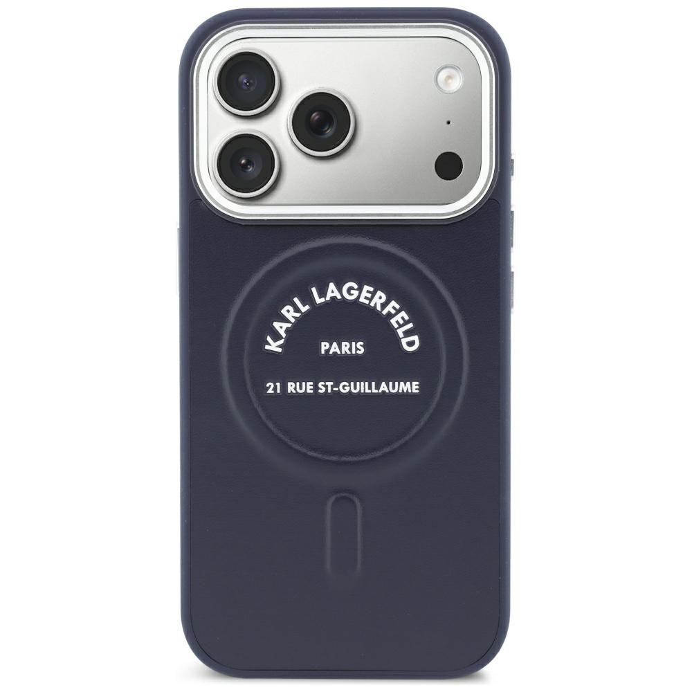 Etui MagSafe do Apple iPhone 18 Pro Max / 17 Pro Max, Karl Lagerfeld, Embossed Open Ring RSG Logo, niebieskie