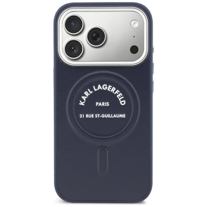Etui MagSafe do Apple iPhone 18 Pro Max / 17 Pro Max, Karl Lagerfeld, Embossed Open Ring RSG Logo, niebieskie