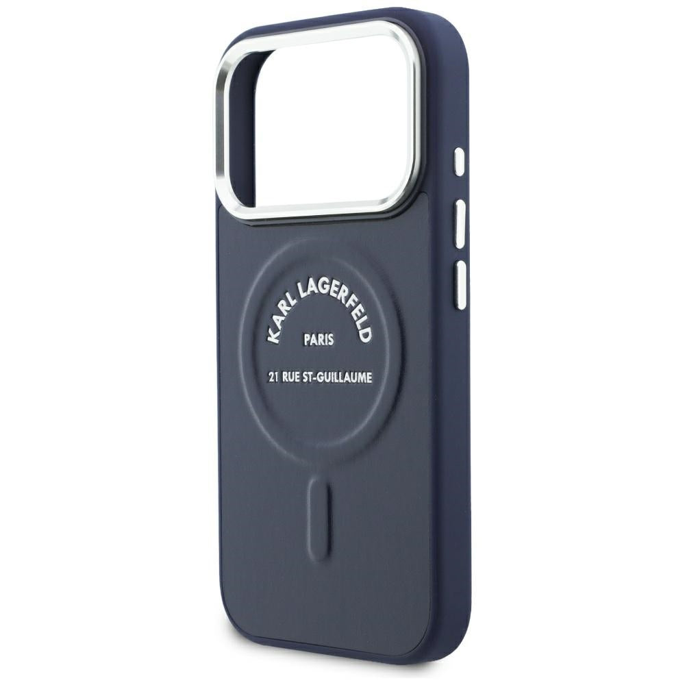 Etui MagSafe do Apple iPhone 18 Pro Max / 17 Pro Max, Karl Lagerfeld, Embossed Open Ring RSG Logo, niebieskie