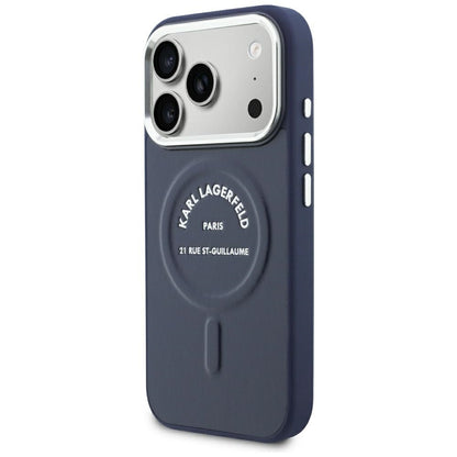 Etui MagSafe do Apple iPhone 18 Pro Max / 17 Pro Max, Karl Lagerfeld, Embossed Open Ring RSG Logo, niebieskie