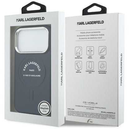 Etui MagSafe do Apple iPhone 18 Pro Max / 17 Pro Max, Karl Lagerfeld, Embossed Open Ring RSG Logo, niebieskie