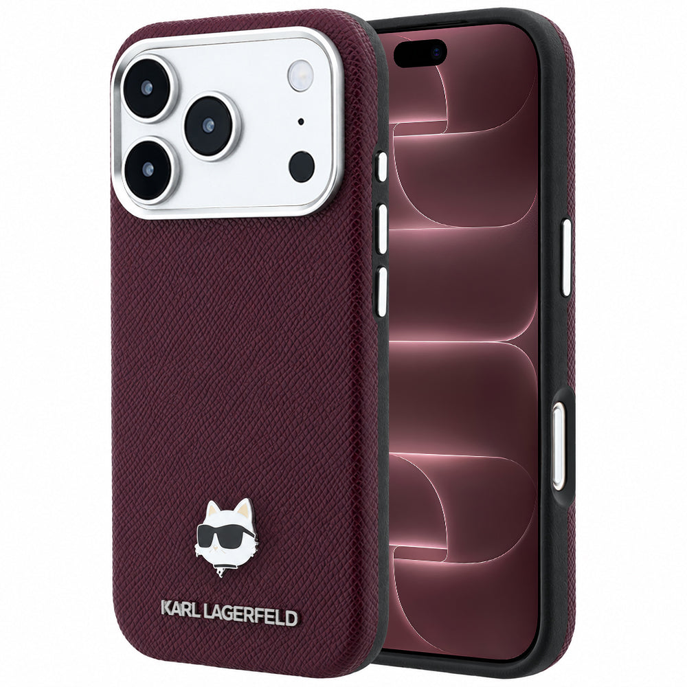 Etui MagSafe do Apple iPhone 18 Pro Max / 17 Pro Max, Karl Lagerfeld, Tłoczona Głowa Choupette, Wiśniowy