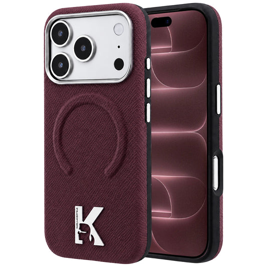 Etui MagSafe do Apple iPhone 18 Pro Max / 17 Pro Max, Karl Lagerfeld, Tłoczony wzór z ziarnistą fakturą, Bordowy