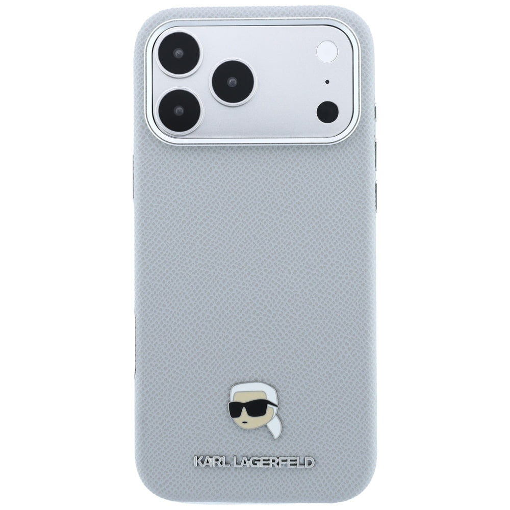 MagSafe Case for Apple iPhone 18 Pro Max / 17 Pro Max, Karl Lagerfeld, Grained Karl Head's Metal, Gray