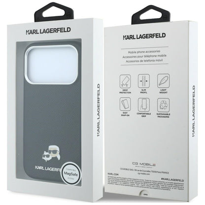 MagSafe Case for Apple iPhone 18 Pro Max / 17 Pro Max, Karl Lagerfeld, Grained KC Heads, Black