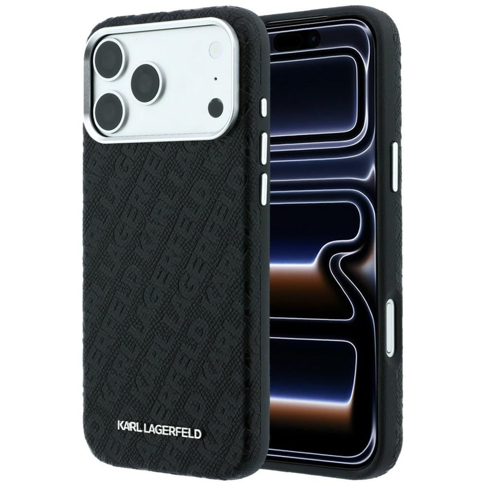 MagSafe Case for Apple iPhone 18 Pro Max / 17 Pro Max, Karl Lagerfeld, Grained Metal Logo, Black