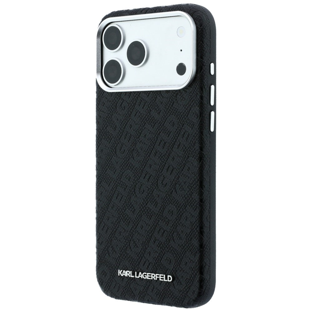 MagSafe Case for Apple iPhone 18 Pro Max / 17 Pro Max, Karl Lagerfeld, Grained Metal Logo, Black
