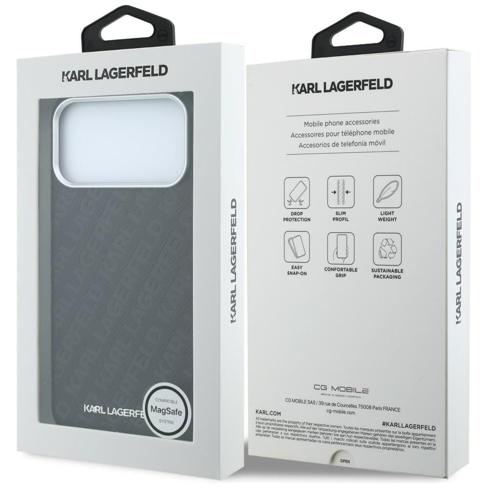 MagSafe Case for Apple iPhone 18 Pro Max / 17 Pro Max, Karl Lagerfeld, Grained Metal Logo, Black
