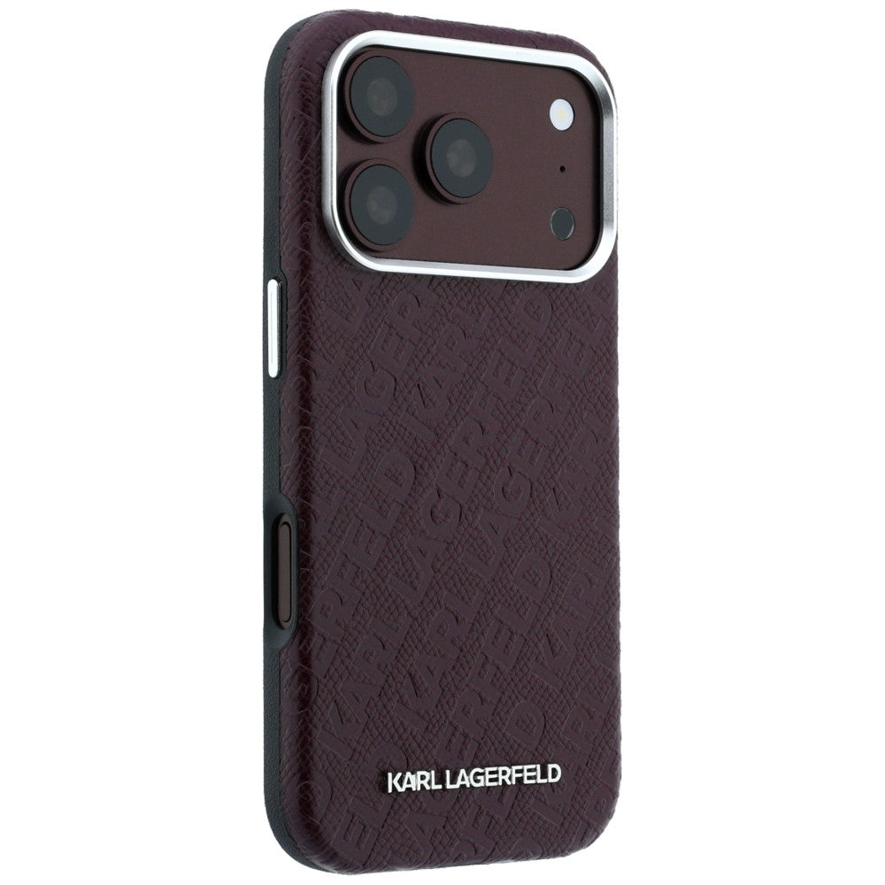 Etui MagSafe do Apple iPhone 18 Pro Max / 17 Pro Max, Karl Lagerfeld, Logo z metaliczną fakturą, Bordowy