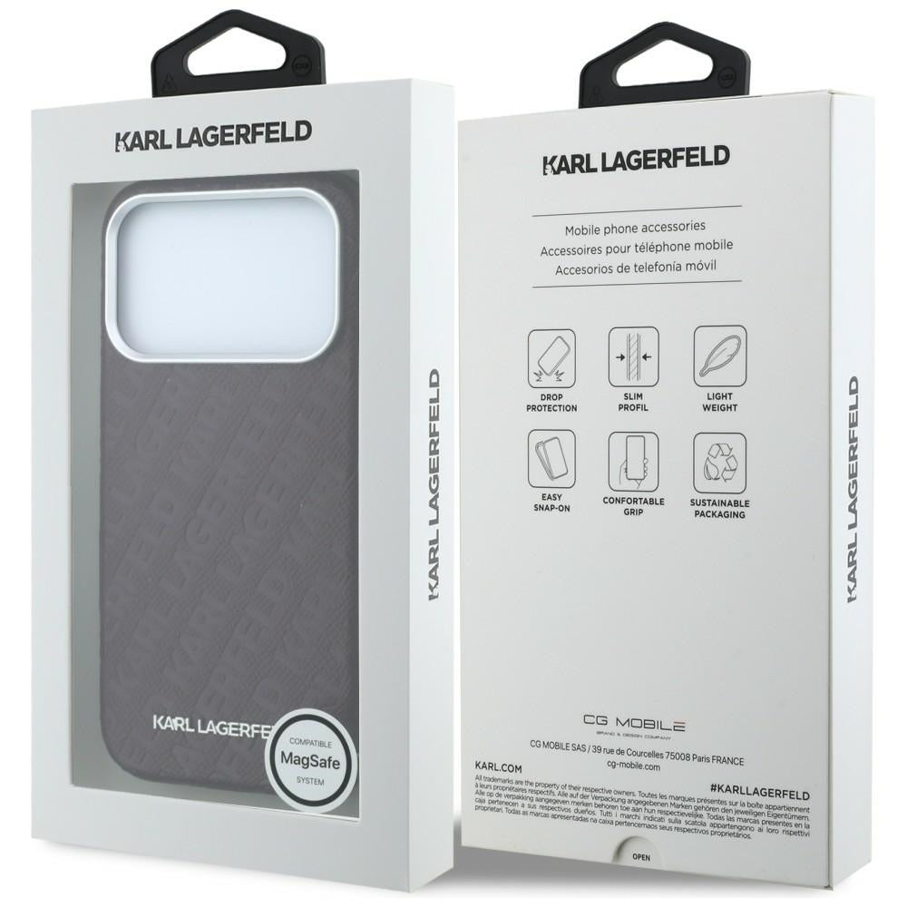 Etui MagSafe do Apple iPhone 18 Pro Max / 17 Pro Max, Karl Lagerfeld, Logo z metaliczną fakturą, Bordowy