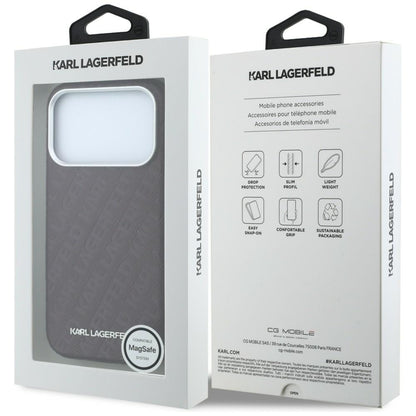 Etui MagSafe do Apple iPhone 18 Pro Max / 17 Pro Max, Karl Lagerfeld, Logo z metaliczną fakturą, Bordowy