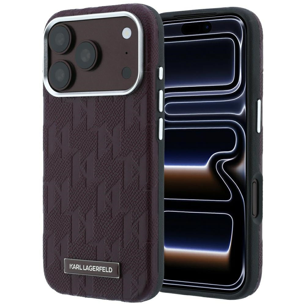 Etui MagSafe do Apple iPhone 18 Pro Max / 17 Pro Max, Karl Lagerfeld, Logo z żywicy Monogramowej o ziarnistej fakturze, Wiśniowy