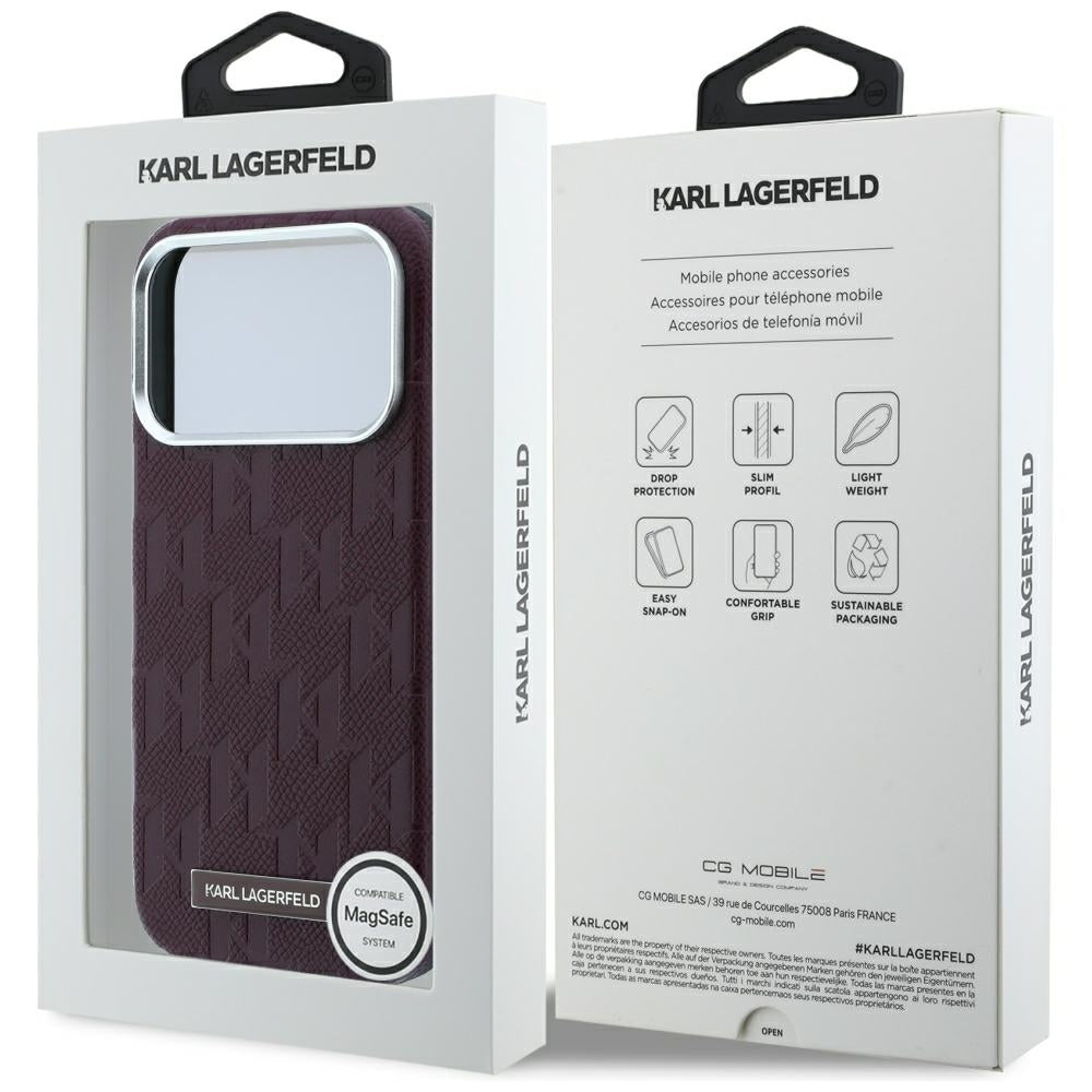 Etui MagSafe do Apple iPhone 18 Pro Max / 17 Pro Max, Karl Lagerfeld, Logo z żywicy Monogramowej o ziarnistej fakturze, Wiśniowy
