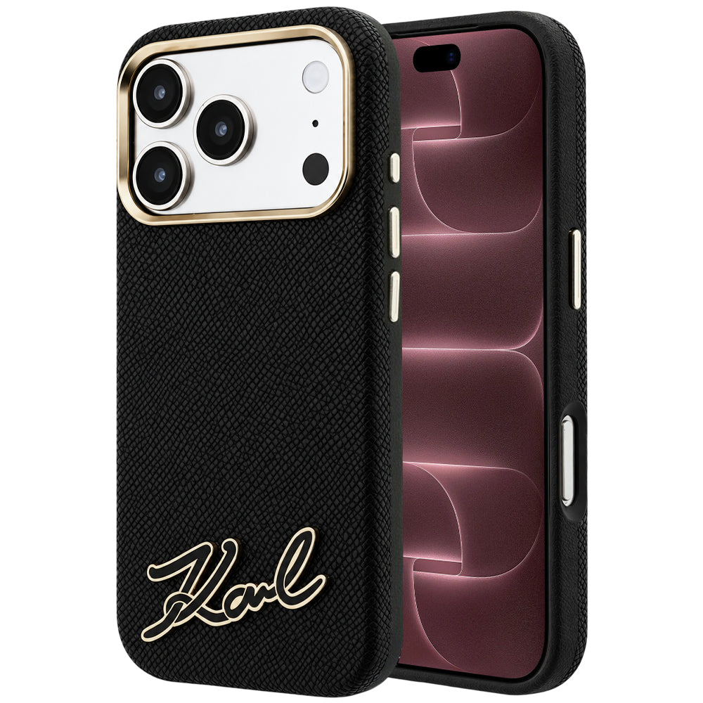 Etui MagSafe do Apple iPhone 18 Pro Max / 17 Pro Max, Karl Lagerfeld, Grained Resin Sign Logo, czarne