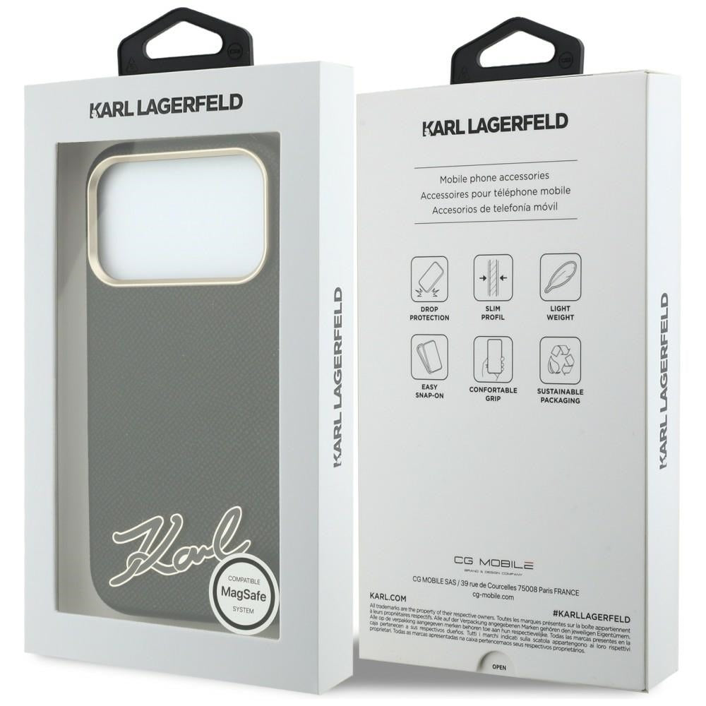 Etui MagSafe do Apple iPhone 18 Pro Max / 17 Pro Max, Karl Lagerfeld, Grained Resin Sign Logo, czarne