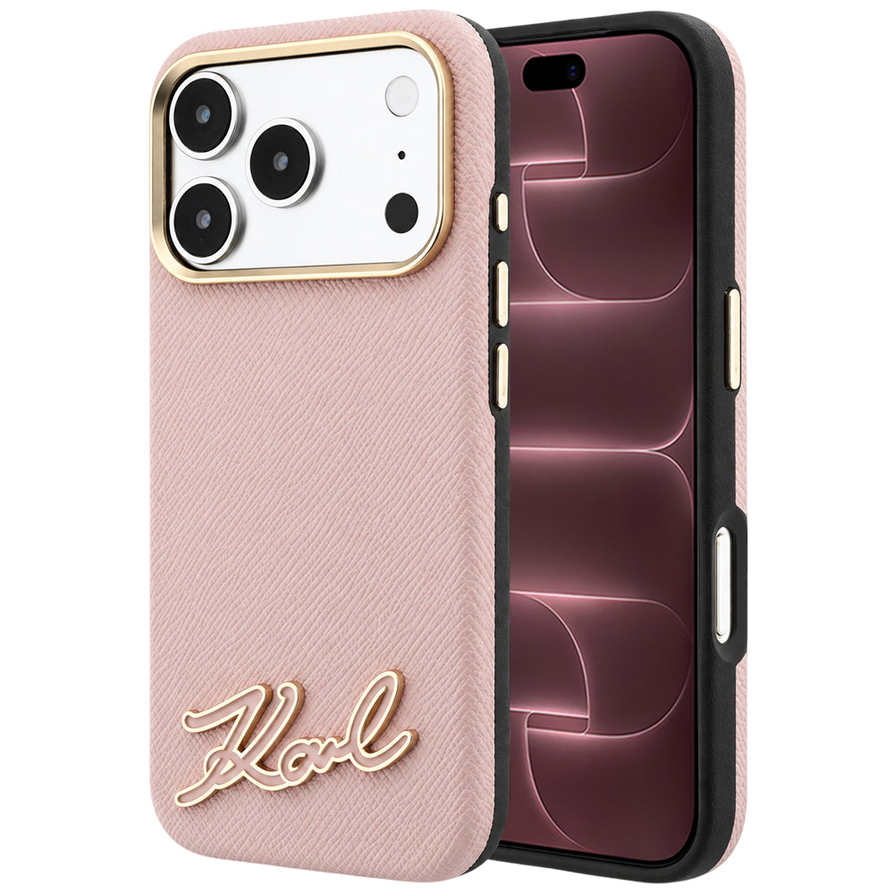 Etui MagSafe do Apple iPhone 18 Pro Max / 17 Pro Max, Karl Lagerfeld, Grained Resin Sign Logo, różowy