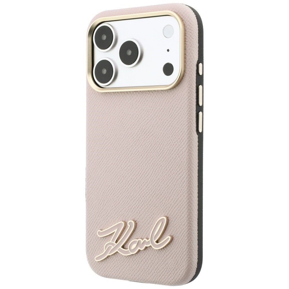 Etui MagSafe do Apple iPhone 18 Pro Max / 17 Pro Max, Karl Lagerfeld, Grained Resin Sign Logo, różowy